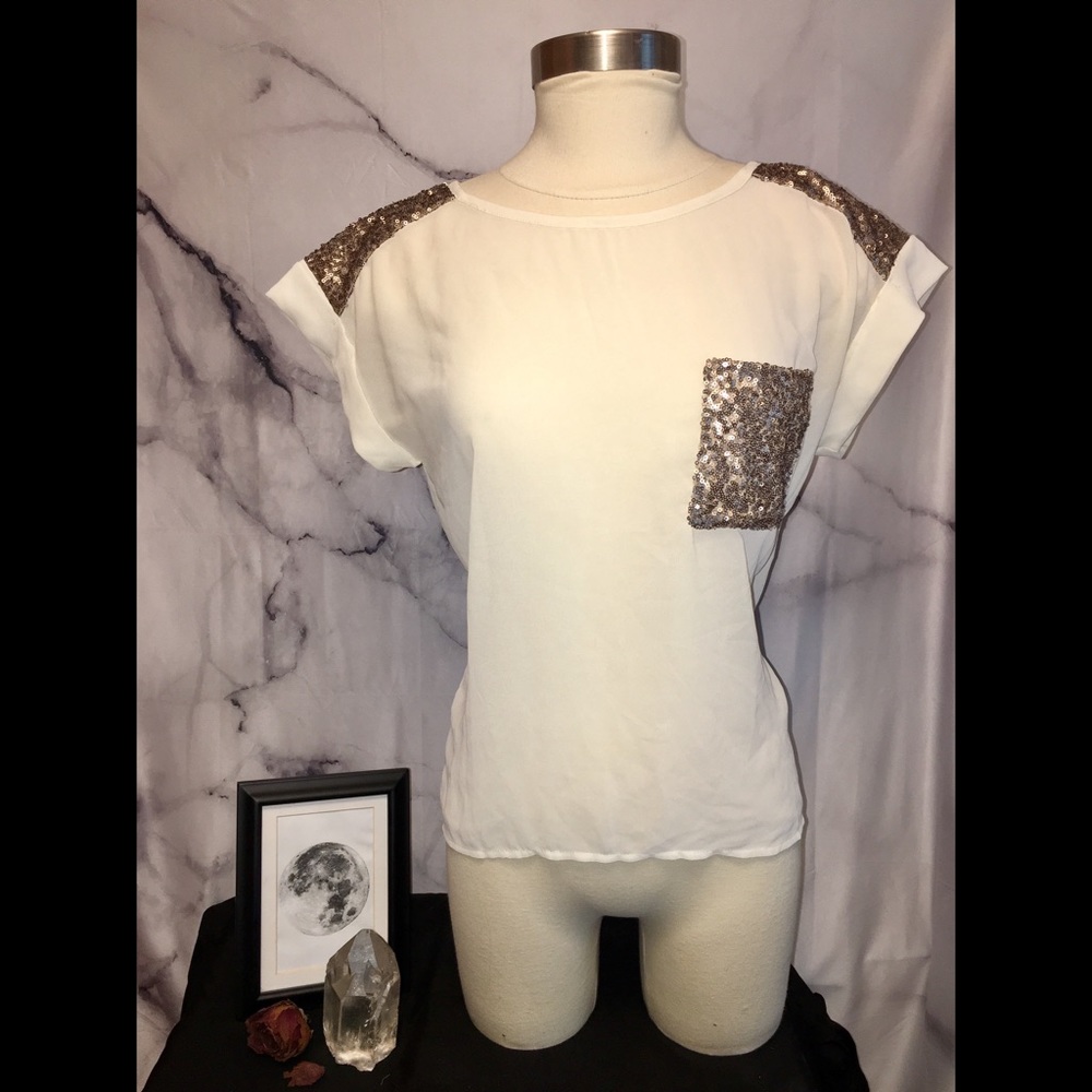 Chloe K Sheer Sequin Blouse